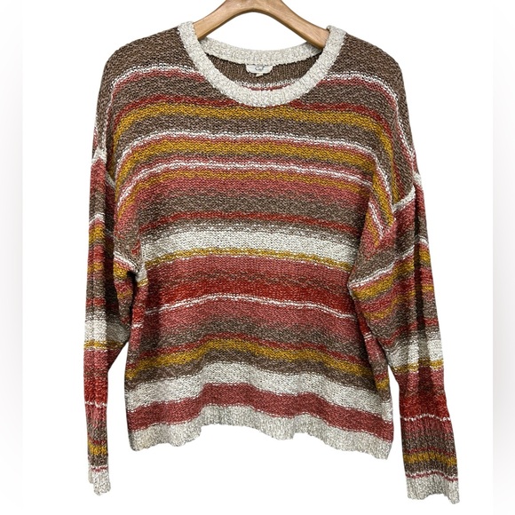 Easel Los Angeles Sweaters - Easel Oversized Earth Tone Striped Crew Neck Sweater Womens Large